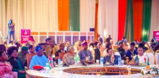 L-R First Lady of Gabon, Mrs Zita Mguema, First Lady of Burundi Mrs Angeline Ndayishimiye, First Lady of Angola, Dr Ana Dias de Laurenco, First Lady of Nigeria Senator Oluremi Tinubu, First Lady of Kenya, Mrs Rachel Ruto, First Lady of Ghana Mrs Rebecca Akufo-Addo and the First Lady of Mozambique Dr Isaura Ferrao Nyusi at the launch of the #We Are Equal campaign in Nigeria using education as the focal point for the campaign. It was held at the State House, Abuja on Monday 13th May, 2024