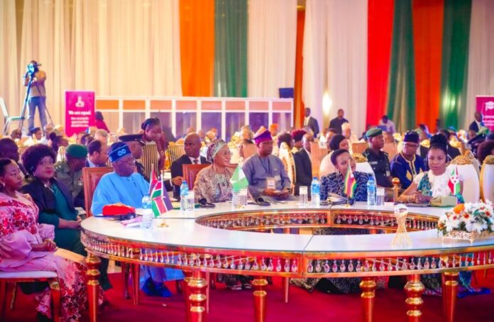 We are Equal Campaign Launched in Nigeria1 L-R First Lady of Gabon, Mrs Zita Mguema, First Lady of Burundi Mrs Angeline Ndayishimiye, First Lady of Angola, Dr Ana Dias de Laurenco, First Lady of Nigeria Senator Oluremi Tinubu, First Lady of Kenya, Mrs Rachel Ruto, First Lady of Ghana Mrs Rebecca Akufo-Addo and the First Lady of Mozambique Dr Isaura Ferrao Nyusi at the launch of the #We Are Equal campaign in Nigeria using education as the focal point for the campaign. It was held at the State House, Abuja on Monday 13th May, 2024