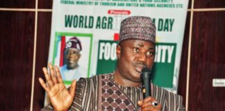 The Hon. Minister of State for Agriculture and Food Security, Sen Aliyu Sabi Abdullahi, during the Celebration of the Inaugural World Agritourism Day in Abuja.