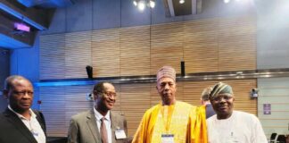 L-R: Director Lands and Housing Development, Mr. Felix Appah, Honourable Minister of Housing and Urban Development, Ahmed Musa Dangiwa Dangiwa, The Minister of Land, Gambia, Mr. Ousman Sowe and the Permanent Secretary, Ministry of Housing and Urban Development, Dr. Marcus Ogunbiyi