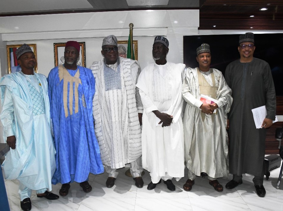 Prof. Tunji Olaopa (M) with the Yobe State Head of Civil Service-Alhaji M. Hamidu (immediate left) and Chairman Yobe State-CSC, Gagarau Isa Bizi (immediate right) flanked (L & R) by FCSC Commissioners.