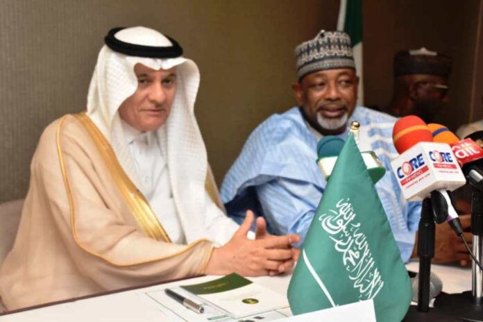 during the Business Roundtable Meeting L-R,the Saudi Arabia Minister of Environment, Water and Agriculture, Engr. Abdulrahman Alfadley and Minister of Agriculture and Food Security, Sen Abubakar Kyari, during the Business Roundtable Meeting in Abuja.