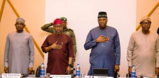 L-R: Authority Chief Executive, Nigerian Midstream and Downstream Petroleum Regulatory Authority (NMDPRA), Engr Farouk Ahmed; Minister of State Petroleum Resources (Gas), Rt. Hon. Ekperikpe Ekpo; Permanent Secretary, Ministry of Petroleum Resources, Ambassador Nicholas Ella, and Executive Director, Midstream and Downstream Gas Infrastructure Fund (MDGIF), Mr. Oluwole Adama, during the MDGIF inaugural retreat and governing council meeting held at Four Points by Sheraton Hotel, Ikot Ekpene, Akwa Ibom State on Thursday.