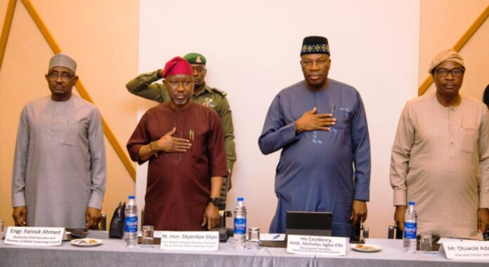 greater investments in cutting-edge gas facilities1 L-R: Authority Chief Executive, Nigerian Midstream and Downstream Petroleum Regulatory Authority (NMDPRA), Engr Farouk Ahmed; Minister of State Petroleum Resources (Gas), Rt. Hon. Ekperikpe Ekpo; Permanent Secretary, Ministry of Petroleum Resources, Ambassador Nicholas Ella, and Executive Director, Midstream and Downstream Gas Infrastructure Fund (MDGIF), Mr. Oluwole Adama, during the MDGIF inaugural retreat and governing council meeting held at Four Points by Sheraton Hotel, Ikot Ekpene, Akwa Ibom State on Thursday.