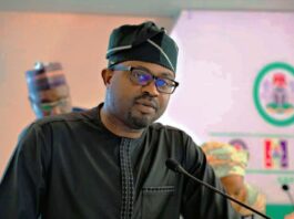 The Minister of Interior, Dr. Olubunmi Tunji-Ojo, delivering a keynote address at the top management retreat held in Abuja.