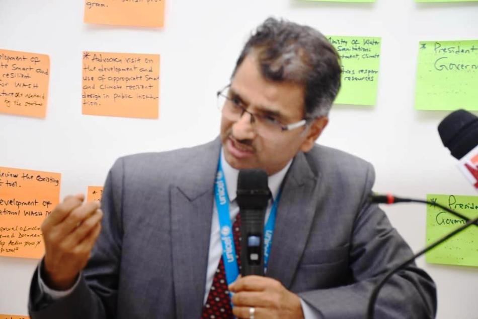 Chiranjibi Tiwari, WASH Manager, UNICEF delivering his address during the Workshop