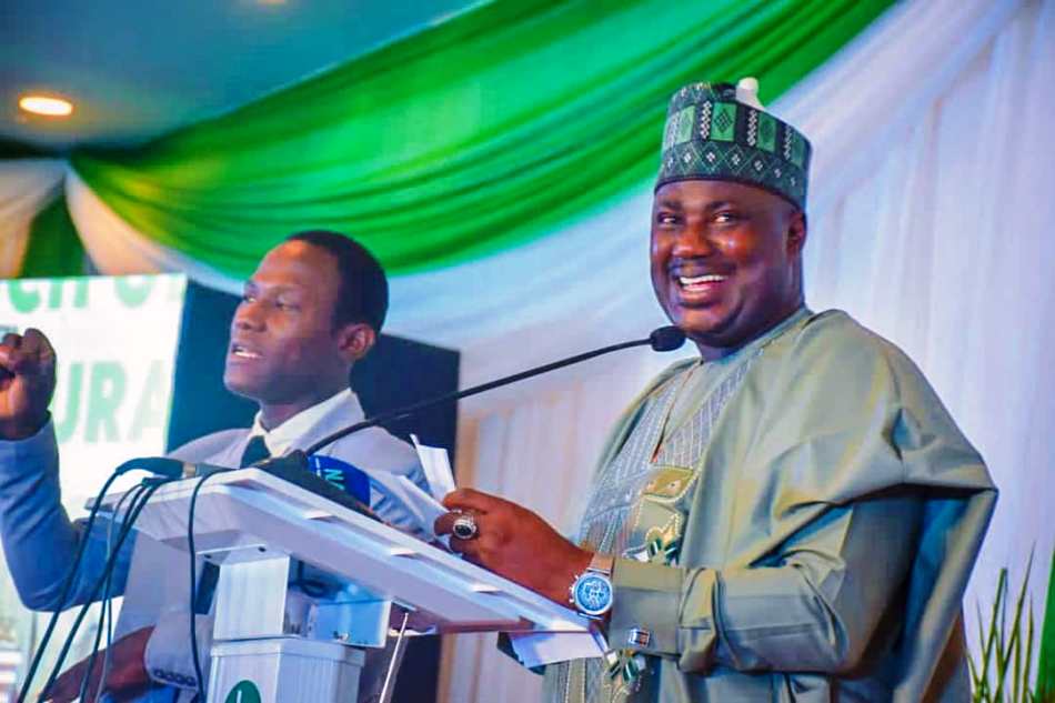 The Minister of State for Agriculture and Food Security, Sen Aliyu Sabi Abdullahi, during the launching of NASC Report.