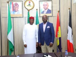 L-R: Dr. I.B. Gashinbaki, President/Chairman of Council Chartered Institute of Forensics and Certified Fraud Investigators of Nigeria; Dr. Olubunmi Tunji-Ojo, Hon.Minister of Interior