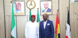 L-R: Dr. I.B. Gashinbaki, President/Chairman of Council Chartered Institute of Forensics and Certified Fraud Investigators of Nigeria; Dr. Olubunmi Tunji-Ojo, Hon.Minister of Interior