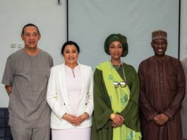 L to R: Senator Ben Murray Bruce, Honorable Minister of Industry, Trade and Investment, Dr Doris Uzoka-Anite, Honorable Minister of Arts, Culture and Creative Economy, Barrister Hannatu Musawa, Permanent Secretary Industry, Trade and Investment, HE Nura Abba Rimi. Inauguration of the Interministerial Committee on Reviewing National Intellectual Property Strategy and Policy in Abuja, 30th May 2024.