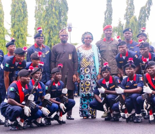 2nd Row: In Dark-Brown Kaftan, Hon Minister For Interior Dr. Olubunmi Tunji-Ojo; Permanent Secretary Ministries of Solid Minerals/Steel Development Dr Mary Ogbe( Representing Dr Dele Alake Hon Minister For Solid Minerals Development); Right of Interior Minister; Dr Abubakar Audi Commandant General, Nigeria Security Civil Defence Corps NSCDC