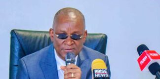 Minister of Sports Development Senator John Owan Enoh addressing participants during the Ministerial Strategic Committee meeting.
