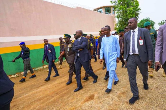 Restructuring the Custodial Centres3 Hon. Minister of Interior, Dr Olubunmi Tunji-Ojo, flanked by the CG- Nigeria Correctional Service, Haliru Nababa , and Top Management staff of the Ministry during the assessment visits.