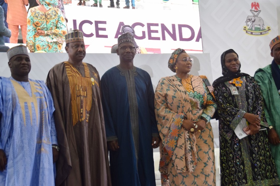 Chairman House Committee on Police Institution, Barrister Aliyu Boya; Deputy Inspector General, (Intelligence), DIG Dasuki Galadachi ; Minister of State for Police Affairs Hajia Imaan Sulaiman Ibrahim and Senior Special Assistant to President Bola Tinubu on Community Engagement, North-Central zone, Mrs Abiodun Essiet, during the Renewed Hope Police Agenda: Citizens Town Hall Engagement on Strengthening Community Policing in Nigeria with a theme; Community Policing: Building A Safer Nigeria Together held at the Alhaji Aliyu Akwe Doma Banquet Hall Nasarawa State Government House, Lafia.