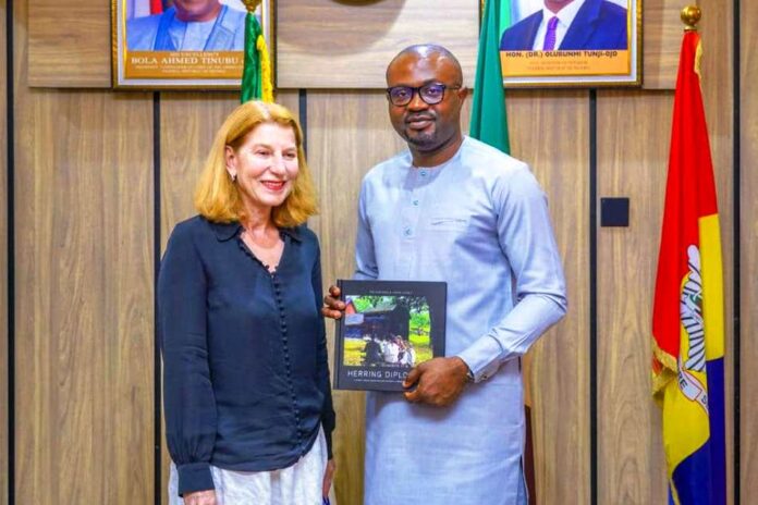 (L-R) H.E Annika Hahn-Englund, Ambassador of Sweden to Nigeria and Dr. Olubunmi Tunji-Ojo, Hon. Minister of Interior during the courtesy visit to his office.