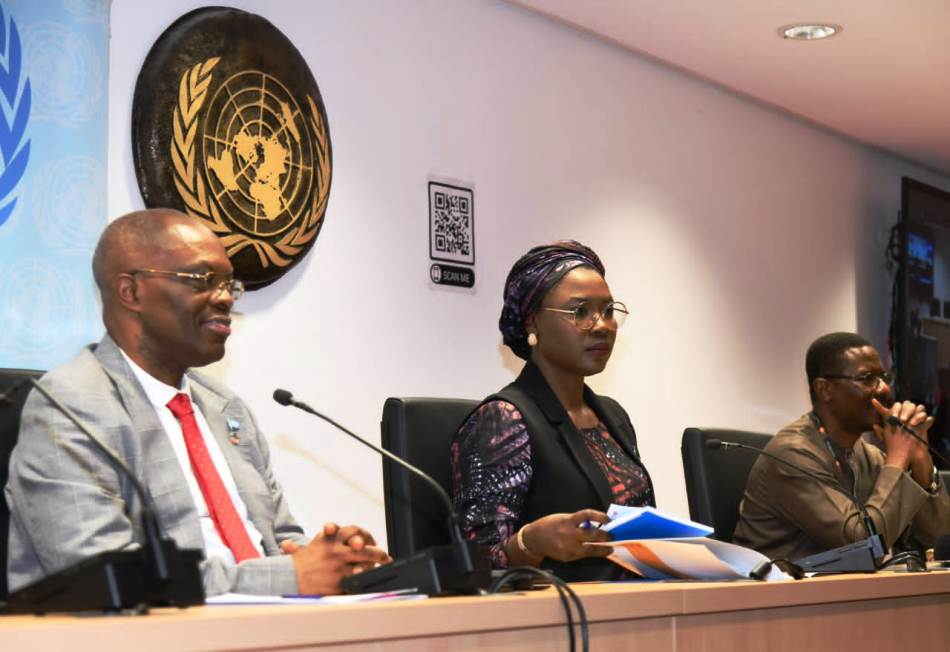 L-R, Dr. Walter Kazadi Mulombo, WHO rep. and United Nations Resident Coordinator, Dr. Jamila Bio Ibrahim , Hon. Minister of Youth Development and Koenan Kuawu, Deputy Rep. OIC, UNFPA during the Nigeria Youth Consultative Forum on the summit of the Future in Abuja.