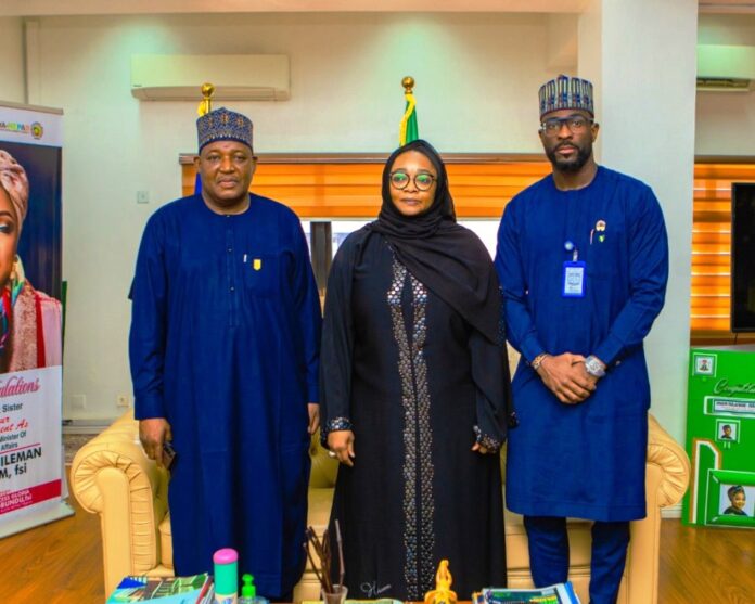 L-R:Minister of State, Hajia Imaan Sulaiman-Ibrahim and Executive Secretary, Nigeria Police Trust Fund *NPTF), Mr. Muhammed Sheidu during a courtesy visit of the Management of the Nigeria Police Trust Fund to the Headquarters of the Ministry of Police Affairs in Abuja.