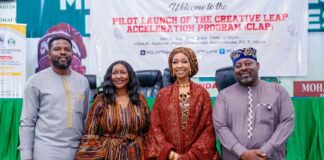 L-R; Charles Emembolu, Chairman ISN Network,Founder Dexude; Mrs Ajuma Ataguba, MD Founders Institute, member of Isn network; Hannatu Musa Musawa Minister Art, Culture and The Creative Economy; Obi Asika DG National Council of Art and Culture (NCAC) at the Pilot Launch of the Creative Leap Acceleration Programme on 30th July 2024
