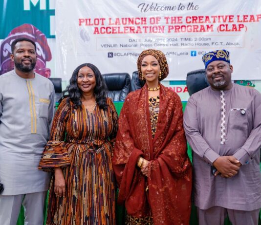 L-R; Charles Emembolu, Chairman ISN Network,Founder Dexude; Mrs Ajuma Ataguba, MD Founders Institute, member of Isn network; Hannatu Musa Musawa Minister Art, Culture and The Creative Economy; Obi Asika DG National Council of Art and Culture (NCAC) at the Pilot Launch of the Creative Leap Acceleration Programme on 30th July 2024