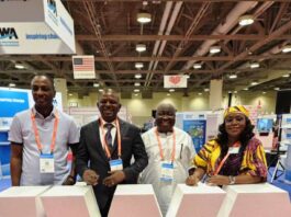 Honourable Minister of Water Resources and Sanitation, Engr. Prof. Joseph Terlumun Utsev (2nd L), and other delegates at the 2024 International Water Congress, Toronto, Canada.