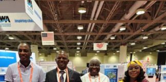 Honourable Minister of Water Resources and Sanitation, Engr. Prof. Joseph Terlumun Utsev (2nd L), and other delegates at the 2024 International Water Congress, Toronto, Canada.