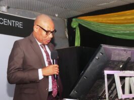 Representative of the Hon. Minister of Aviation and Aerospace Development; Permanent Secretary Ministry of Aviation and Aerospace Development, Dr. Emmanuel Meribole delivering his Goodwill Message and also declaring the ABSE 2024 Open.