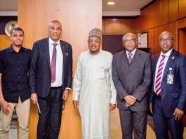 SCIENCE FOR PLANNING: L-R: Technical Assistant, Planning Committee Secretariat, African Academy of Science, Mr Misbahu Yusuf; Secretary-General, Prof. Friday Okorofua; Minister of Budget and Economic Planning, Senator Abubakar Bagudu; the Academy’s Lead Advisor, Prof Hilary Inyang, Permanent Secretary, Ministry of Budget and Economic Planning, Dr Vitalis Obi, mni, during the visit of the academy officials to the ministry in Abuja on Thursday, 15/08/24 PHOTO: FMBEP