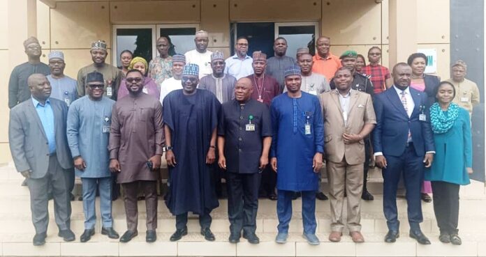 Digitalisation of Government Operations by 2025 Deputy Chief of Staff to the President, office of the Vice President, Senator Ibrahim Hadejia (4th-- L); State House Permanent Secretary, Olusesan Adebiyi (5th-R) and staffs during the opening of a digitalization training programme for Staff of the office of the Vice President at the State House Banquet Hall in Abuja on Monday (29/0/2024).