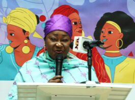 Hon.Dr. Asabe Vilita Bashir delivering her speech during the Press Briefing in her office