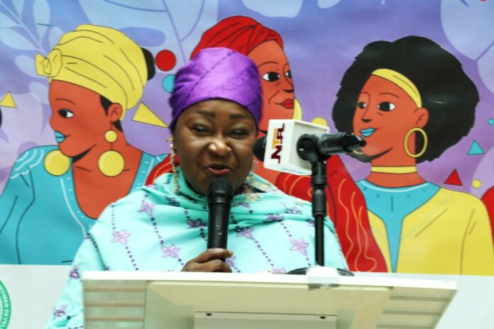 Hon.Dr. Asabe Vilita Bashir delivering her speech during the Press Briefing in her office