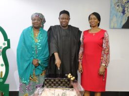 L-R: Hajiya Salamatu Ladi Ahmed, Executive Secretary, Mr. Ibrahim Mairiga and Dr. Comfort Adeosun, Director, overseeing the office of the Permanent Secretary (SWO), OHCSF during the send forth organized by FGSHLB for Mr. Mairiga