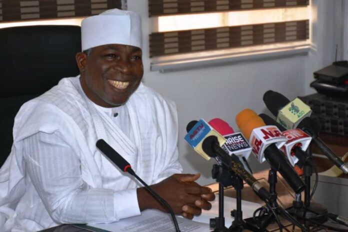 Jisalo The Honourable Minister of Special Duties and Inter-governmental Affairs, Zaphaniah Jisalo, at the Press briefing in Abuja.