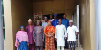 (Middle) Her Excellency, Deputy Governor of Ekiti State Chief Monisade Afuye and DG National Boundary Commission, Surv.Adamu Adaji in a group photo