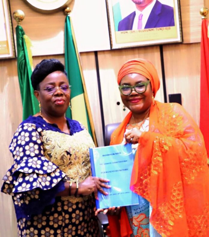 L-R: Dr. Magdalene Ajani, receiving the handover notes from Dr. Aishetu Gogo Ndayako on Wednesday, 7 August , 2024