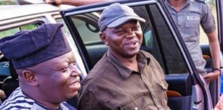 Honourable Minister of Water Resources and Sanitation, Engr. Prof. Joseph Terlumun Utsev( R), Osun State Commissioner for Water Resources Hon. Sunday Olufemi Oroniyi (L) during the inspection of Ilesha Water Supply Project, on Thursday 22nd August 2024, at Ilesha, Osun State