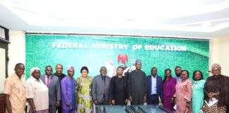 Group photograph of honourable Minister of Education, honourable Minister of State for Education, Directors and UNESCO team