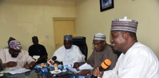 Hon. Minister of Education, Prof. Tahir Mamman OON,SAN(2nd Right); Hon. Minister of State for Education, Dr. Yusuf Tanko Sununu (2nd Left) Permanent Secretary, Federal Ministry of Education, Dr Nasir Sani-Gwarzo,mni,NPOM,FWACP (1st Right); and Chairman, House Committee on Federal Polytechnic & Higher Technical Education, Hon. Fuad Kayode Laguda(1st Left) during familiarisation visit of the Committee to the Ministry of Education in Abuja on Wednesday, 14th August, 2024.