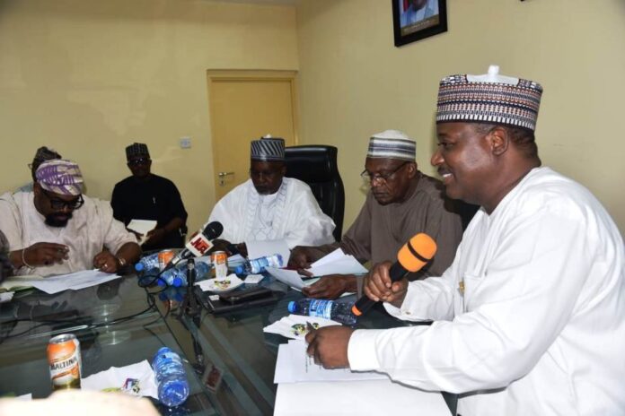 Revolutionizing Education Hon. Minister of Education, Prof. Tahir Mamman OON,SAN(2nd Right); Hon. Minister of State for Education, Dr. Yusuf Tanko Sununu (2nd Left) Permanent Secretary, Federal Ministry of Education, Dr Nasir Sani-Gwarzo,mni,NPOM,FWACP (1st Right); and Chairman, House Committee on Federal Polytechnic & Higher Technical Education, Hon. Fuad Kayode Laguda(1st Left) during familiarisation visit of the Committee to the Ministry of Education in Abuja on Wednesday, 14th August, 2024.