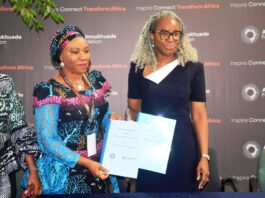 The National Coordinator SERVICOM Presidency Mrs. Nnenna Akajemeli and the Executive Vice Chairman of the Aig Imoukhuede Foundation, Mrs. Ifovwe Aig- Imoukhuede during the the MOu signature ceremony in Abuja.