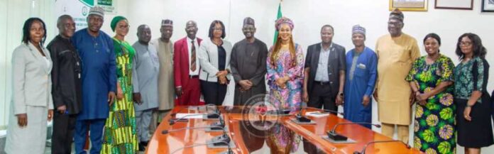 Women Affairs Ministry Collaborates With National Hospital 6th from right - Honourable Minister of Women Affairs, Barrister (Mrs) Uju Kennedy-Ohanenye, Chief Medical Director, National Hospital, Abuja, Prof. Muhammad Mahmud during a courtesy visit at the Ministry's Headquarters in Abuja today