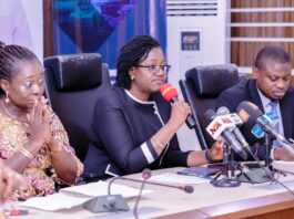 Press briefing Announcing the Forthcoming 2024 Nigeria Mining Week: Left-Right: Mrs. Esther Udo, Director Investment Promotion & Mineral Trade Department; Dr. Mary Ogbe, Permanent Secretary, addressing Journalists; and Habeeb Jaiyeola, Partner, Head Mining SectorBusiness Devlpt, PWC Nigeria : Held today Wednesday 18 September 2024.