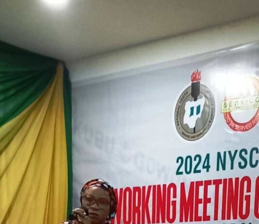 The National Coordinator SERVICOM PRESIDENCY Mrs Nnenna Akajemeli giving her good will message during the NYSC Ministerial SERVICOM Committee networking meeting in Abuja.
