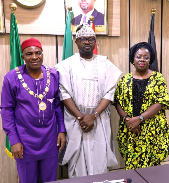 L-R: President of ICAN, Chief Davidson Alaribe; Minister of Interior, Dr. Olubunmi Tunji-Ojo and Permanent Secretary, Ministry of Interior, Dr. Magdalene Ajani during the courtesy visit of ICAN Governing Council to the Minister's Office in Abuja