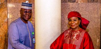 (Left to Right) Permanent Secretary Federal Ministry of Humanitarian Affairs and Poverty Alleviation Abel O . Enitan and the ECOWAS Commissioner for Human Development and Social Affairs, Prof. Fatou Sow Sarr, during a condolence and solidarity visit to the Ministry on Thursday 26th September 2024 in Abuja