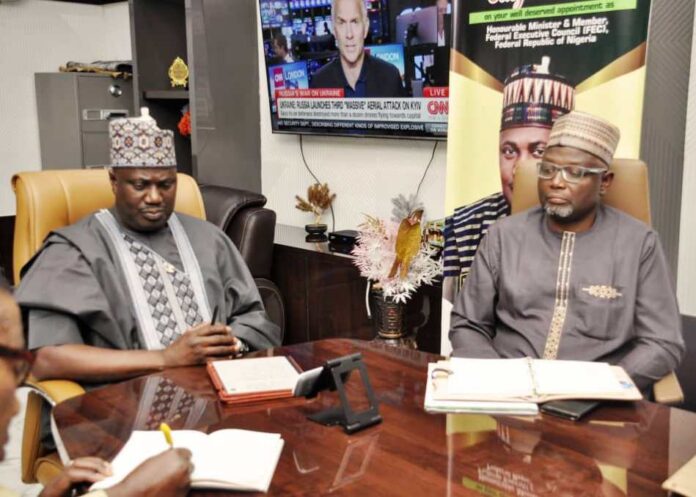 FMAFS SET To Partner BBDA To Check Transborder Activities L-R, Minister of State for Agriculture and Food Security, Sen Dr Aliyu Sabi Abdullahi and Director- General, BBDA,Alhaji Mohammed Garba Danladi, during the courtesy visit.