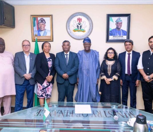 FROM LEFT TO RIGHT 1. Suleiman A.A Deputy Director Legal.(FMF) 2. Jitender Sachdeva - Group- President 3. Mrs. Oluwarotimi Ajibola - Deputy Director. iERD (FMF) 4. Shri G. Balasubramanian - High Commissioner 5. Wale Edun - Honorable Minister of Finance and Coordinating Minister of the Economy 6. Vartika Rawat - Deputy High Commissioner 7. Pranay Sinha - Second Secretary 8. Siddharth Gaur - Divisional Head.