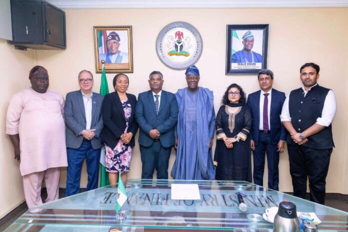 Finance Minister With the Indian Delegation FROM LEFT TO RIGHT 1. Suleiman A.A Deputy Director Legal.(FMF) 2. Jitender Sachdeva - Group- President 3. Mrs. Oluwarotimi Ajibola - Deputy Director. iERD (FMF) 4. Shri G. Balasubramanian - High Commissioner 5. Wale Edun - Honorable Minister of Finance and Coordinating Minister of the Economy 6. Vartika Rawat - Deputy High Commissioner 7. Pranay Sinha - Second Secretary 8. Siddharth Gaur - Divisional Head.