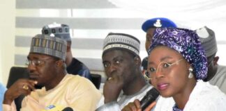 The Honourable Minister, Federal Ministry of Youth Development, Dr. Jamila Bio Ibrahim (center), in a photograph with the State Youth Commissioners from the 36 States and the FCT during a recent Consultative Meeting held in Abuja.