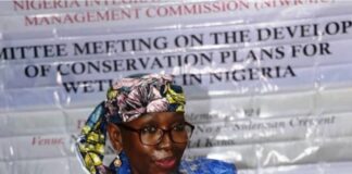 Mrs Sakinatu Abbo Jimeta, Acting Executive Director, NIWRMC delivering her keynote address during the Committee meeting on the Development of Conservation Plans and Management of Wetlands in Nigeria happening in Kano.