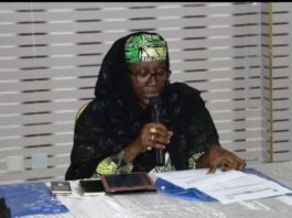 Mrs Sakinatu Abbo Jimeta, Acting Executive Director, NIWRMC delivering her speech at the workshop on 'The Review of the Proposed Bill for the Establishment of the Nigeria Integrated Water Resources Management Commission'.
